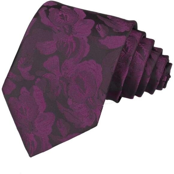 Men's Tie Cravat Jacquard Luxury Small Floral Pattern Wedding Plum Purple - Picture 5 of 7